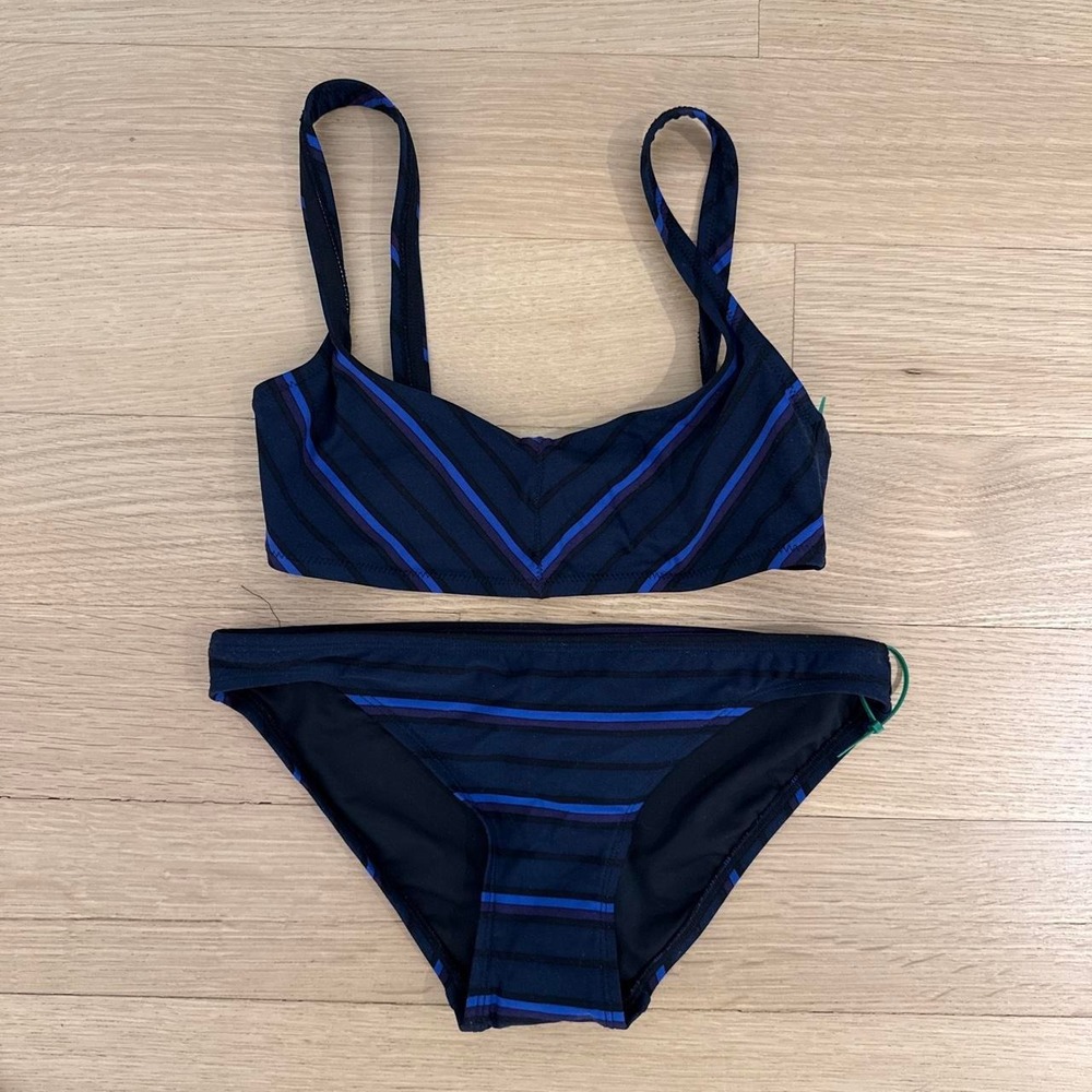 Proenza Schouler Blue and navy striped bikini set